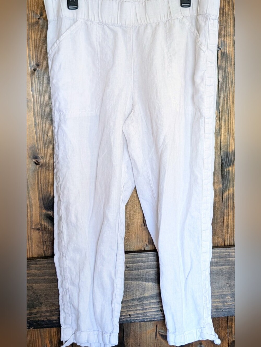 Pure Jill 100% Linen White Drawstring Hem Pants Medium Relaxed Elastic